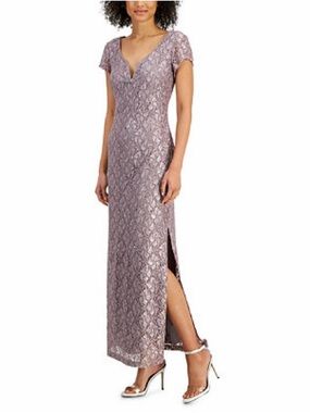 NWT Sz 14 Connected Women's Sequined-Lace Maxi Dress Lilac